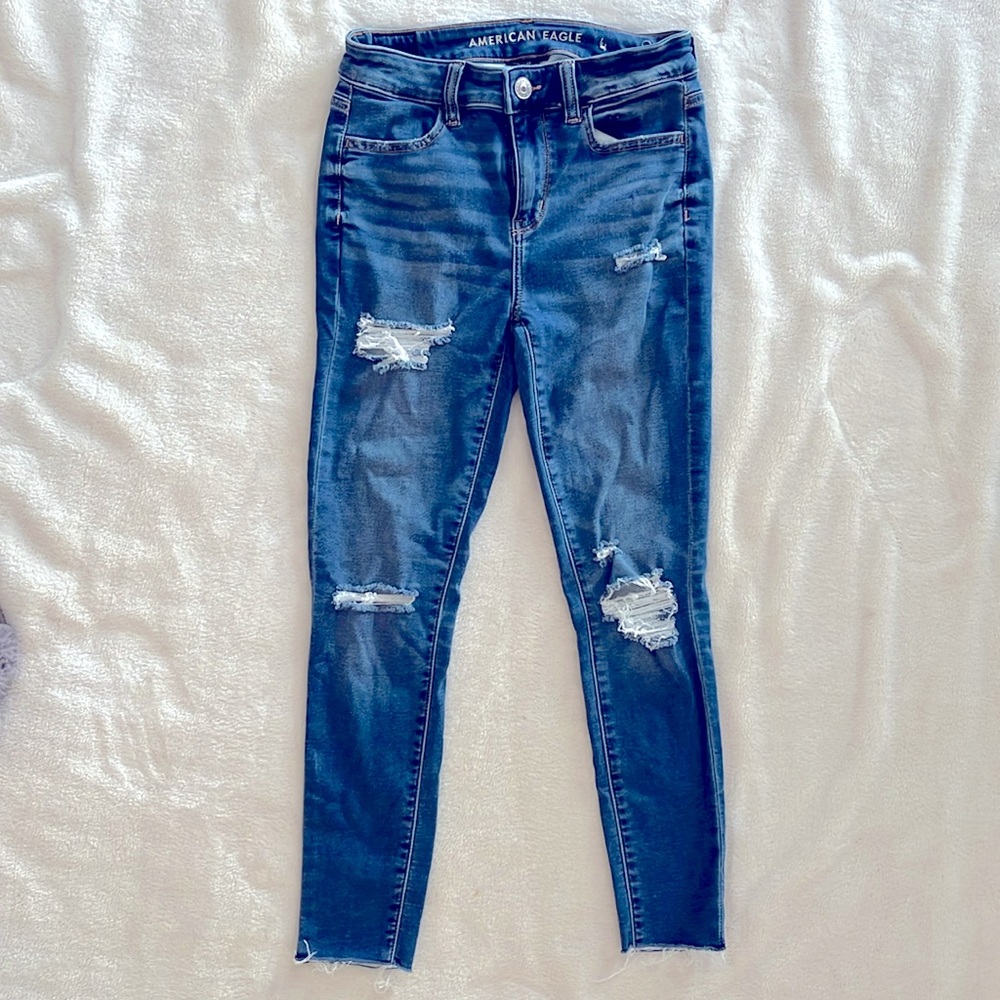 American Eagle Next Level Stretch High Hi -Rise Jeggings Jeans 4 Short Dark Wash